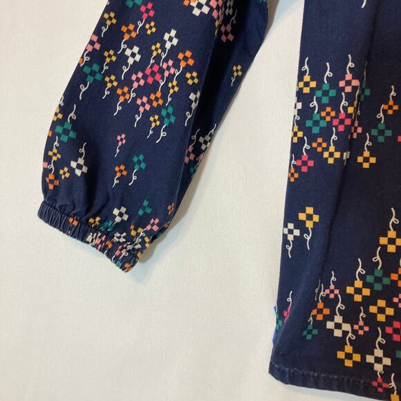 Hanna Andersson Cotton Dark Blue Geometric Floral Long Sleeve Button Shirt Top - Picture 4 of 7
